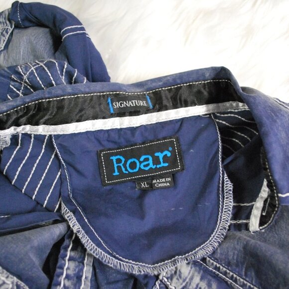 Roar Signature Button Down Embroidered Shirt Blue Men's XL - Picture 4 of 4